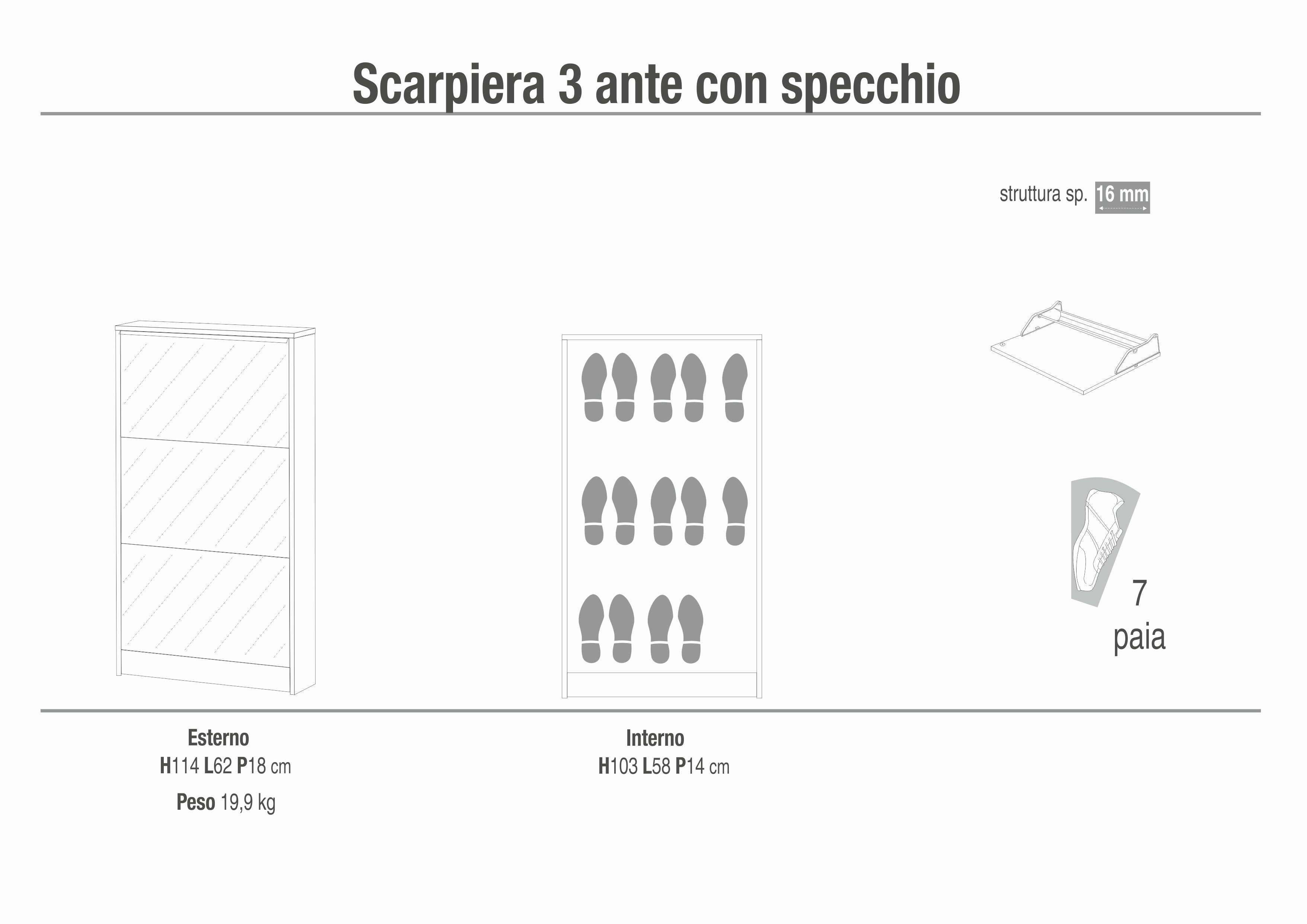 SHOE RACK WITH 3 MIRROR DOORS P.18 183SP-C
