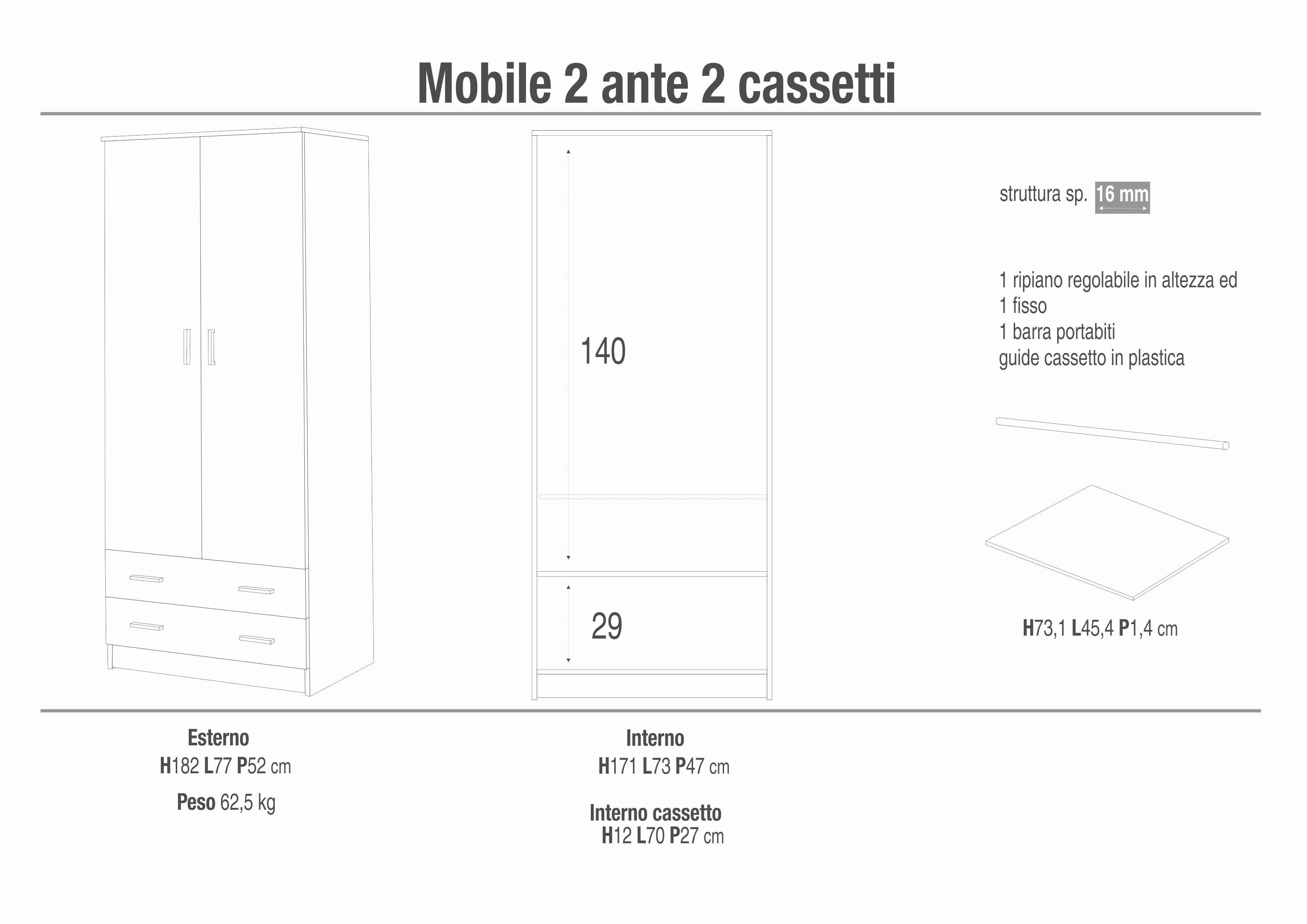 ARMOIRE 2 PORTES 2 TIROIRS - KIT 456K