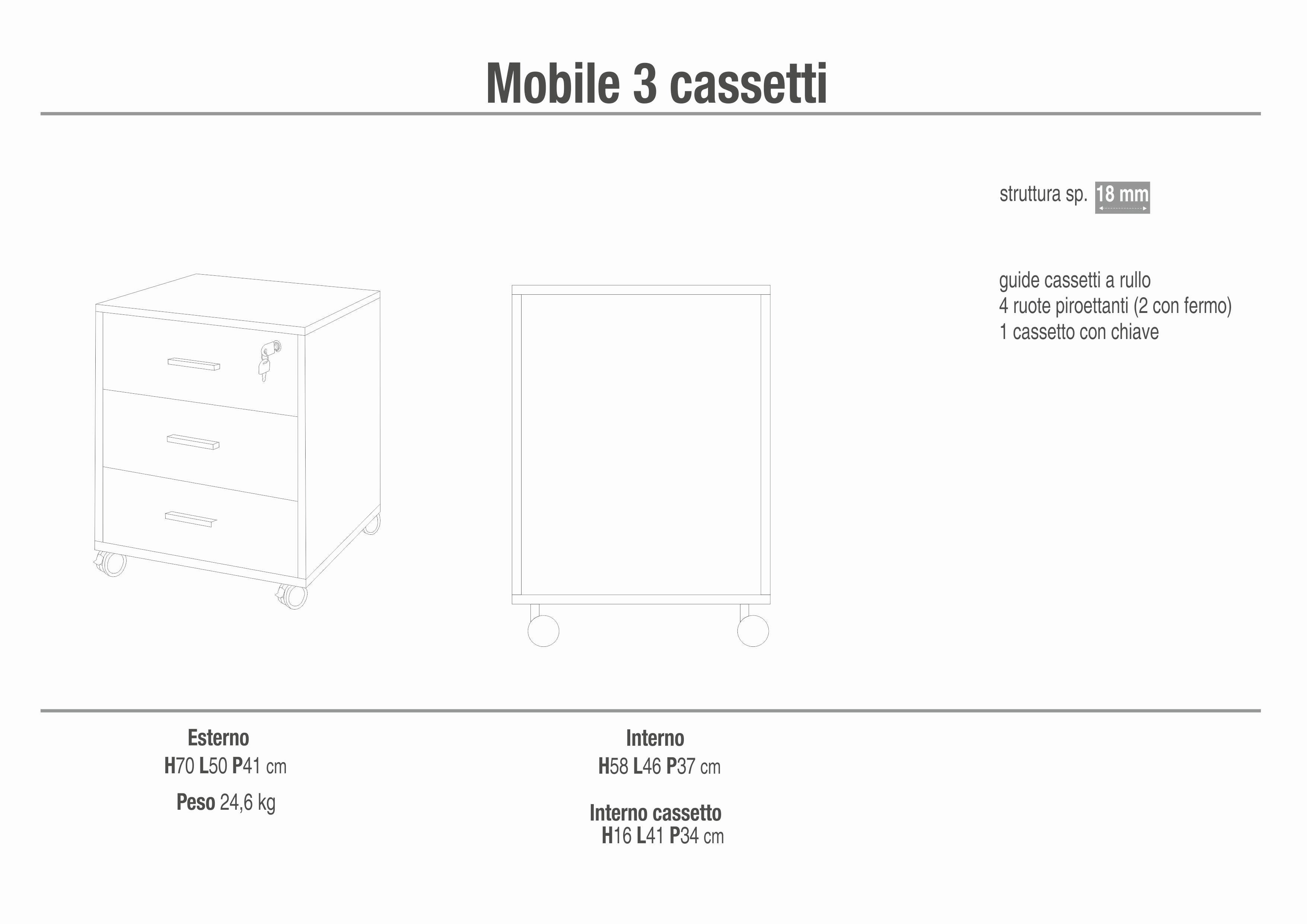 CABINET WITH 3 DRAWERS ON WHEELS 733-C
