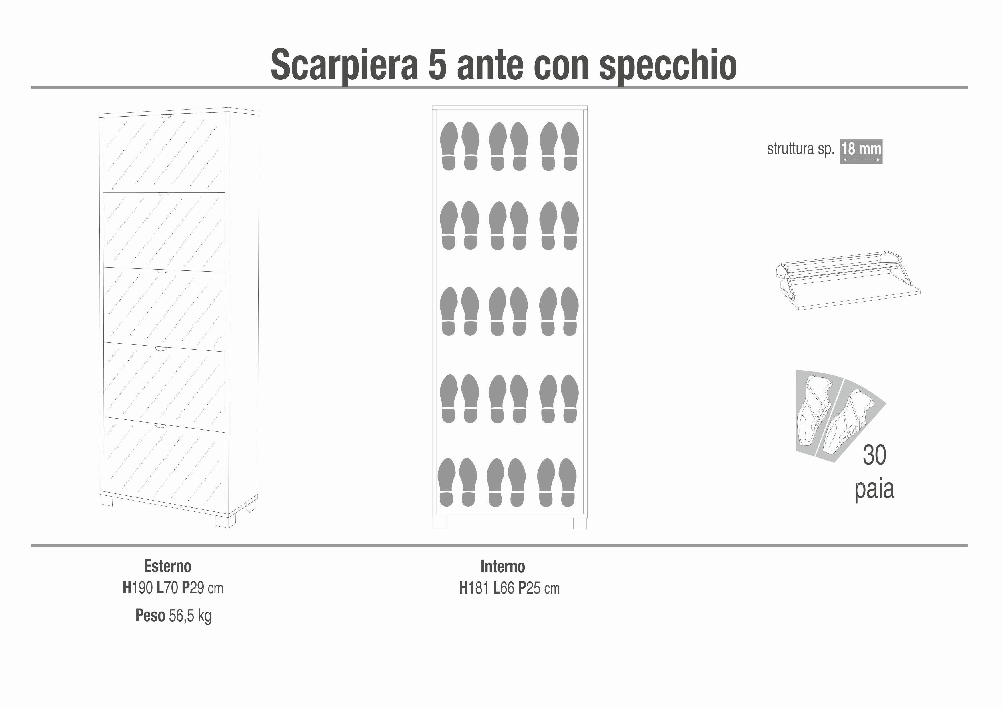 SHOE RACK WITH 5 MIRROR DOORS P.29 765SP-C