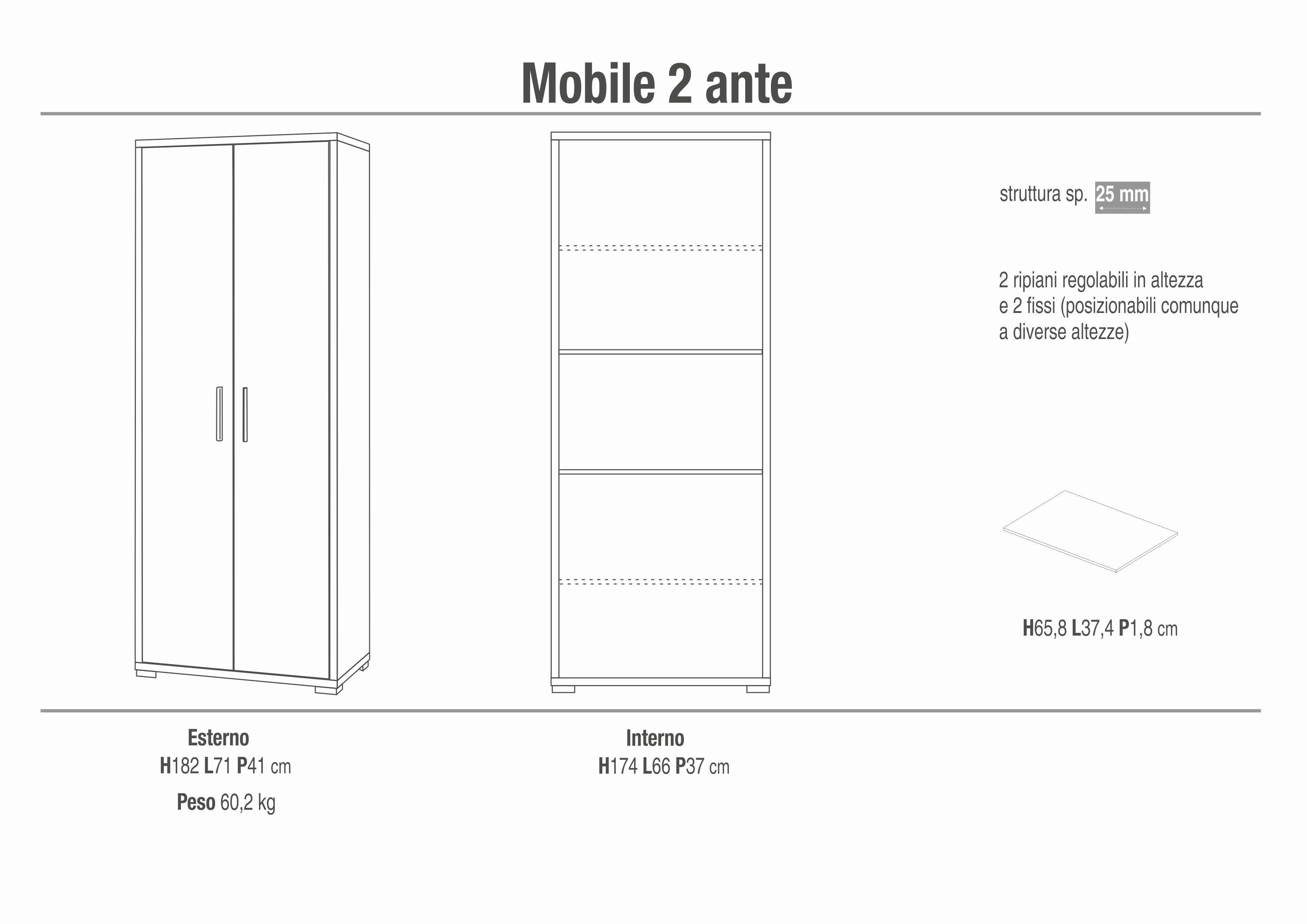 CABINET 2 DOORS H182 L71 KIT DB354K-C