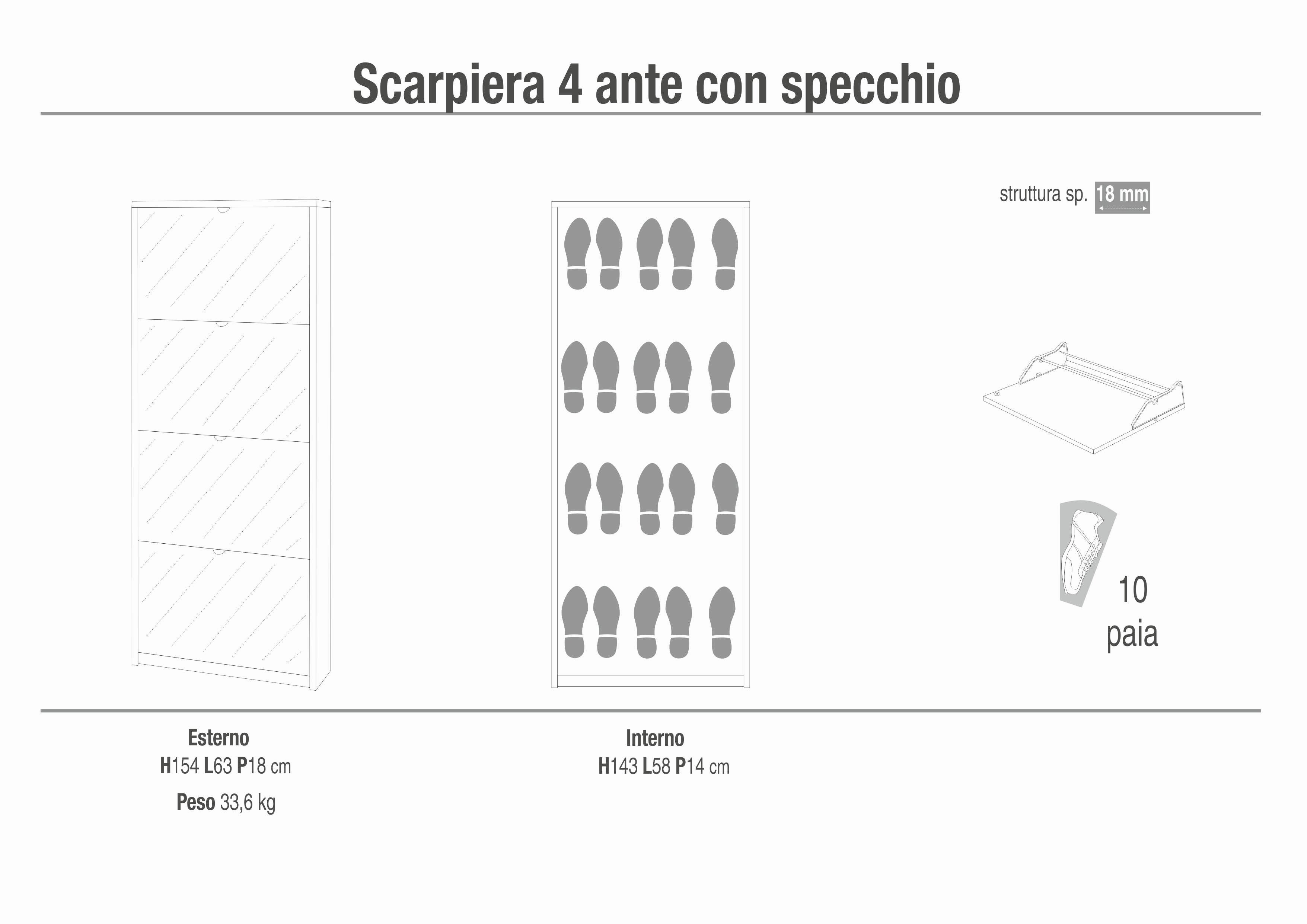 SHOE RACK WITH 4 MIRROR DOORS KIT SK554SPK-C