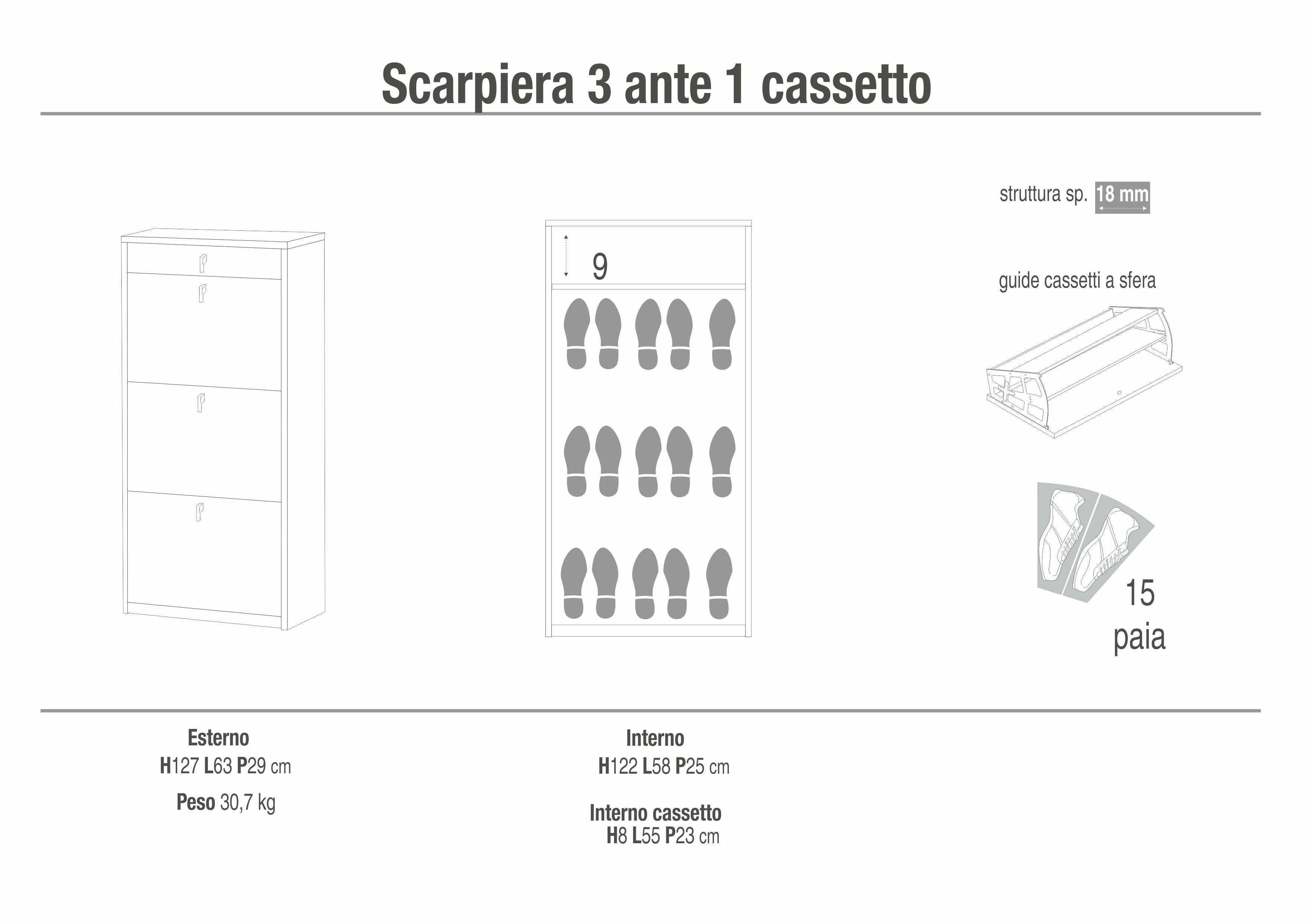 SHOE CABINET 3 DOORS 1 DRAWER. - KIT SK567K-C