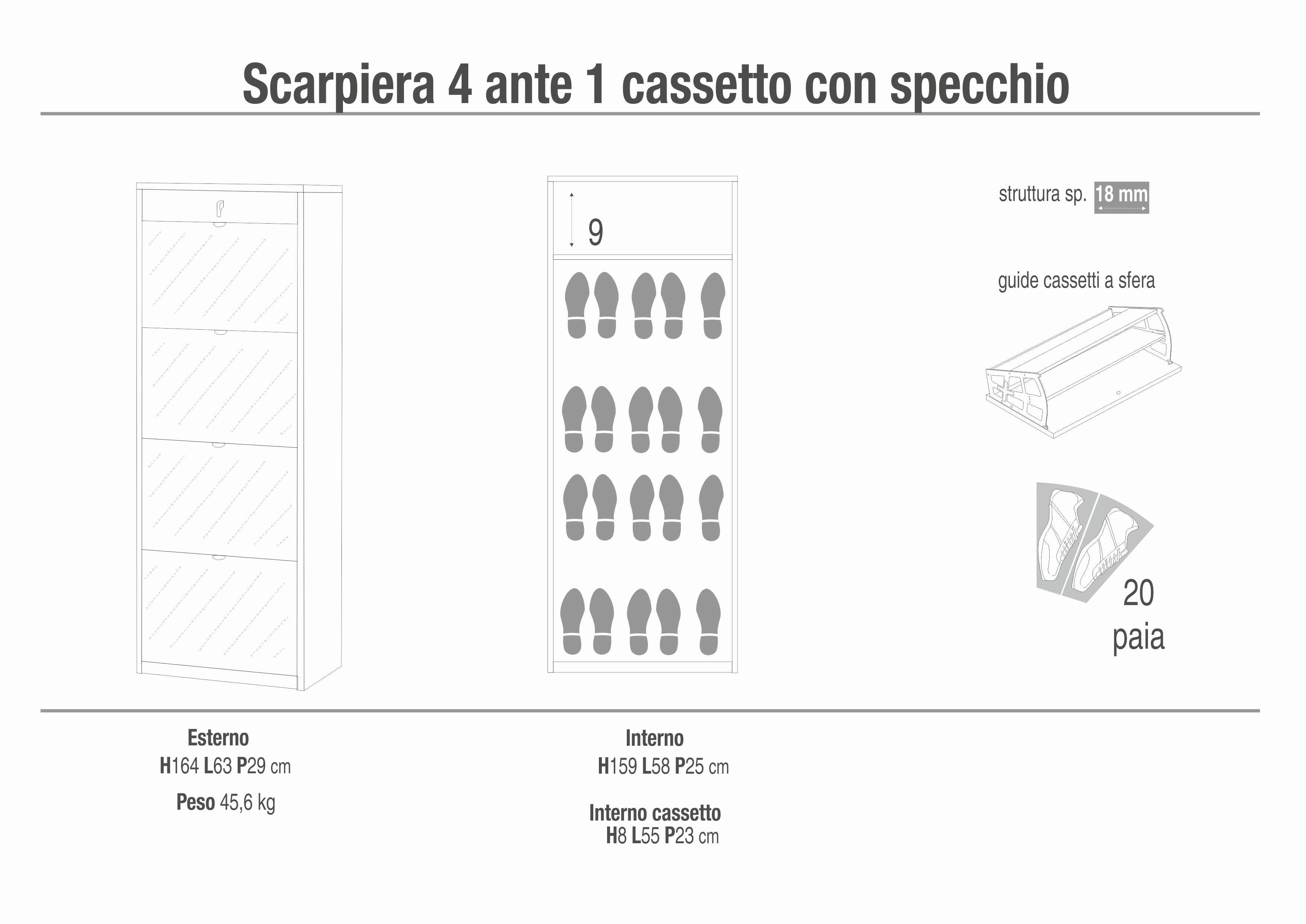 SHOE CABINET 4 DOORS 1 DRAWER. SPEC KIT SK568SPK-C