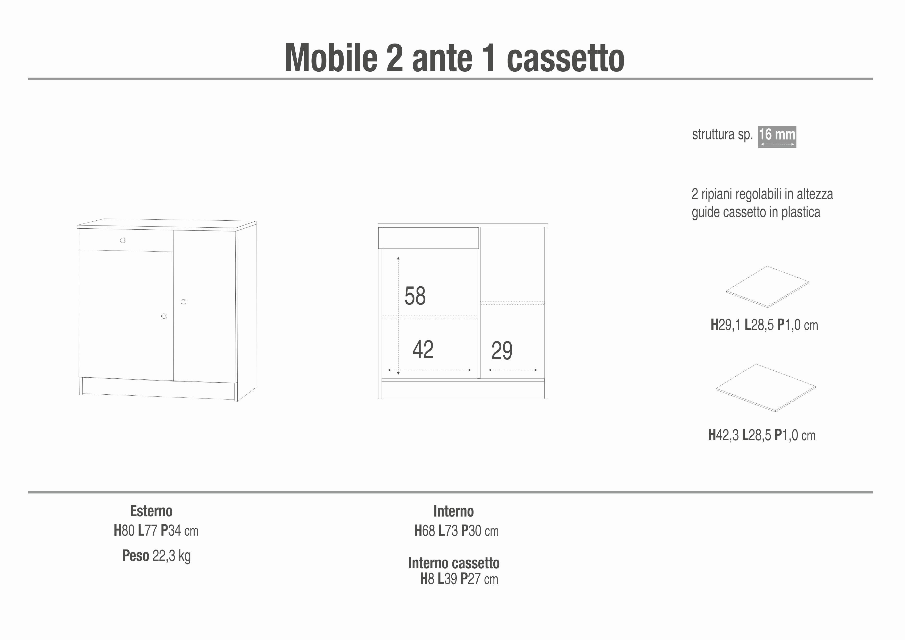 MOBILE 2 ANTE 1 CASSETTO - KIT 342K