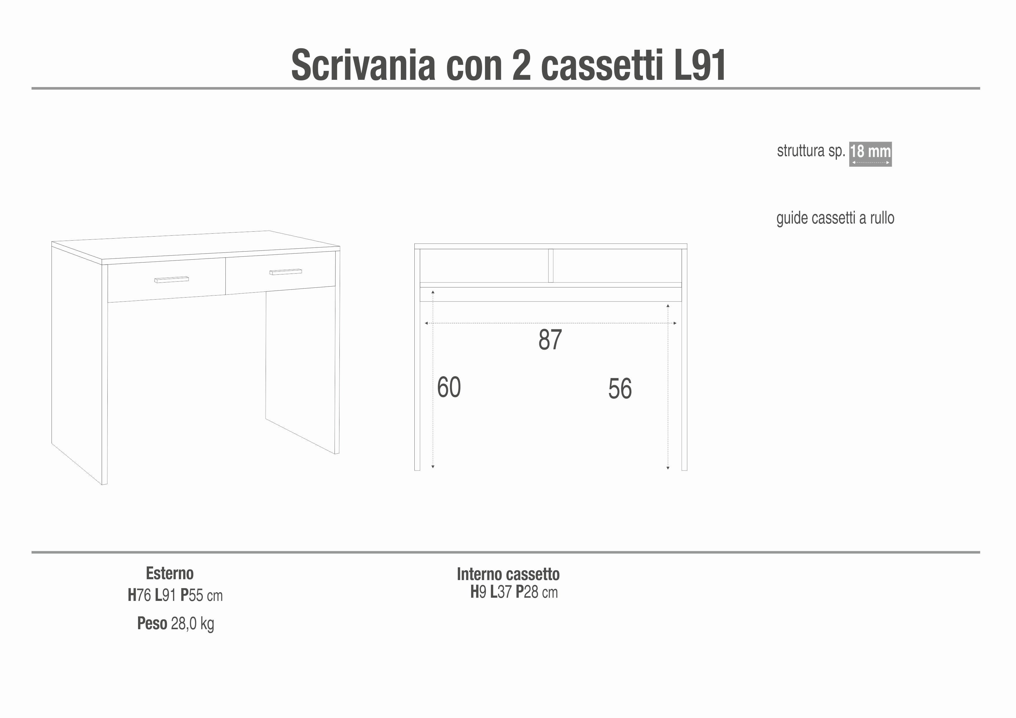 DESK 2 DRAWERS L90 KIT 718K