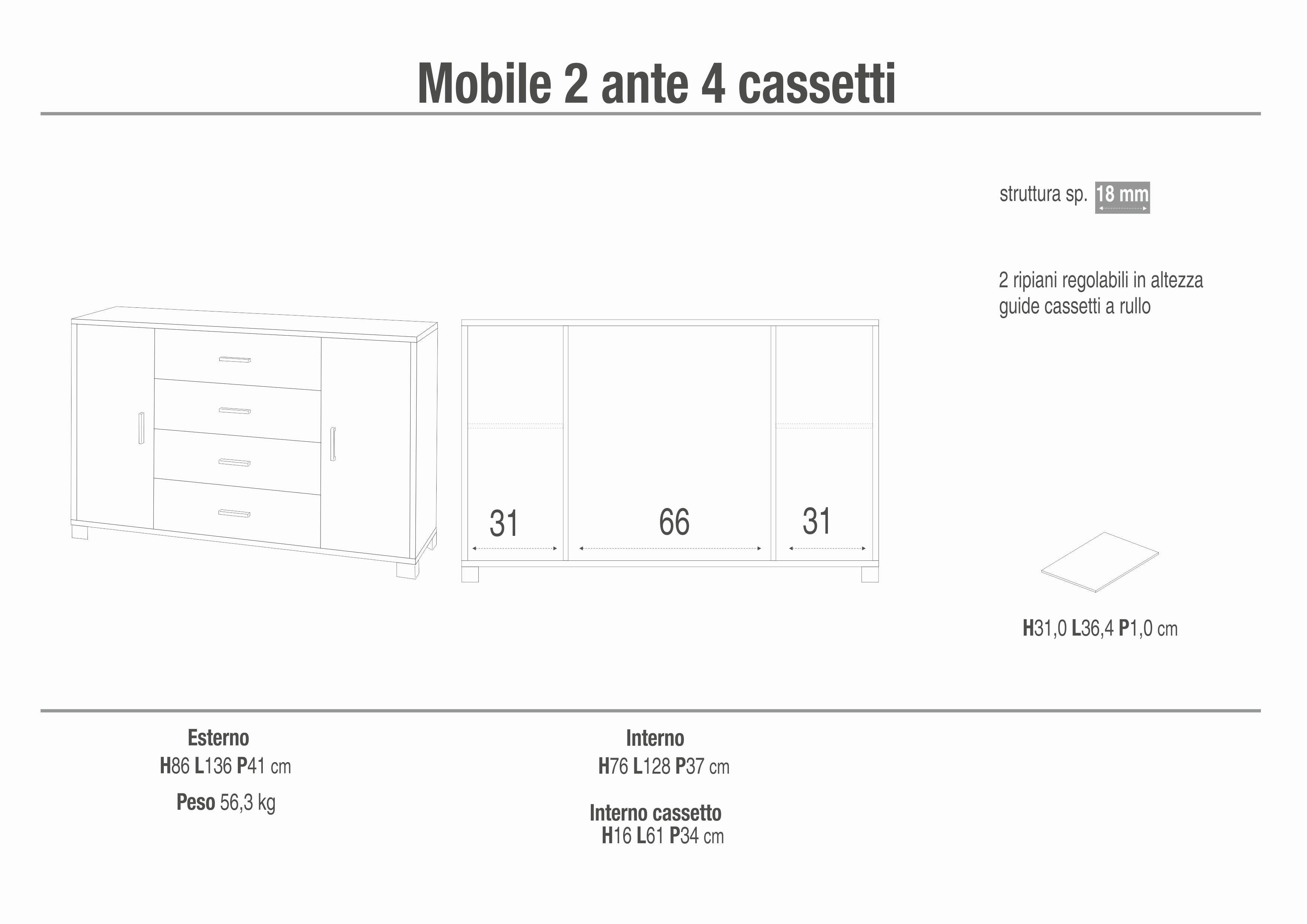 MOBILE 2 ANTE 4 CASSETTI - KIT 775K030