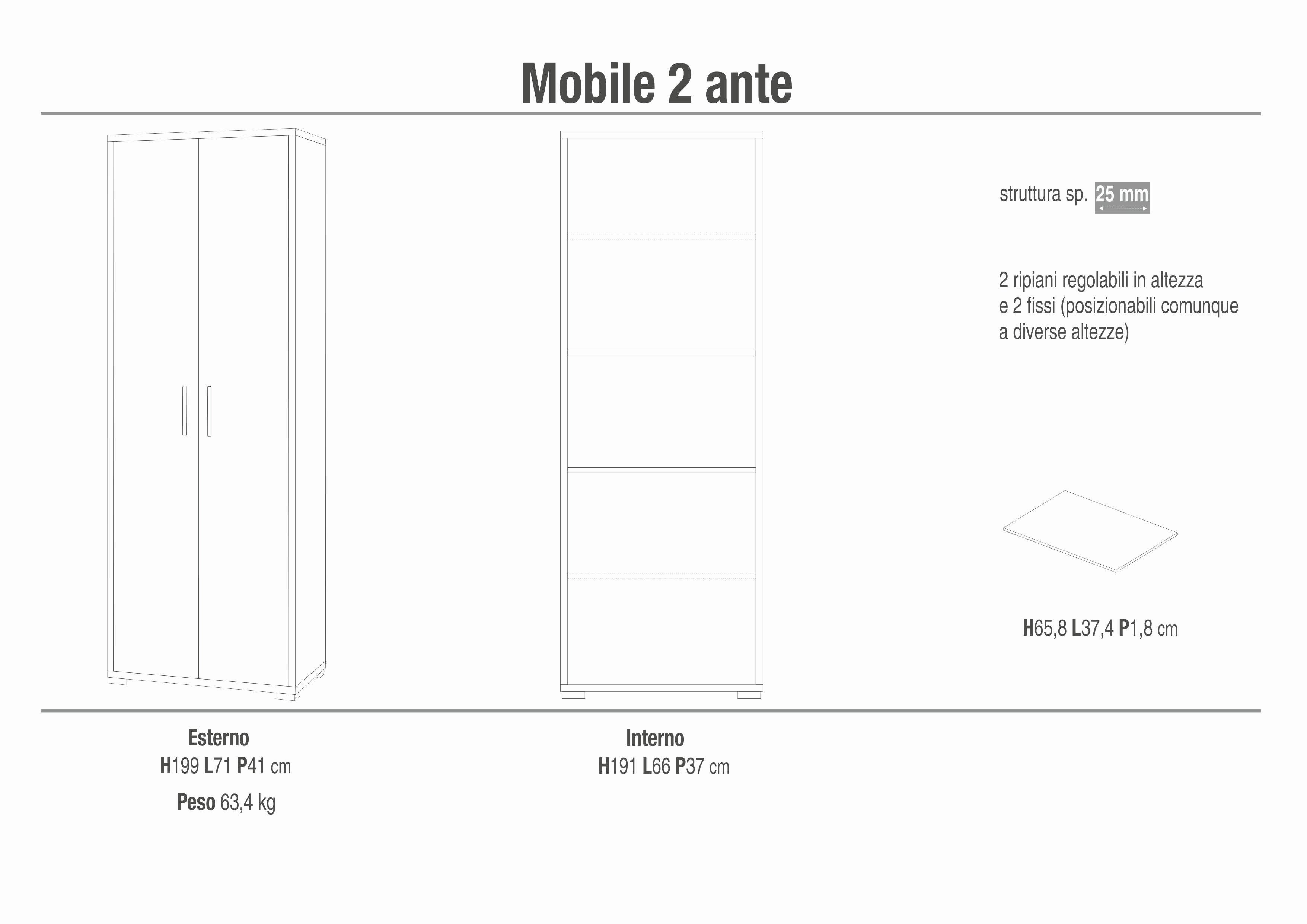 CABINET WITH 2 DOORS H199 L71 KIT DB374K