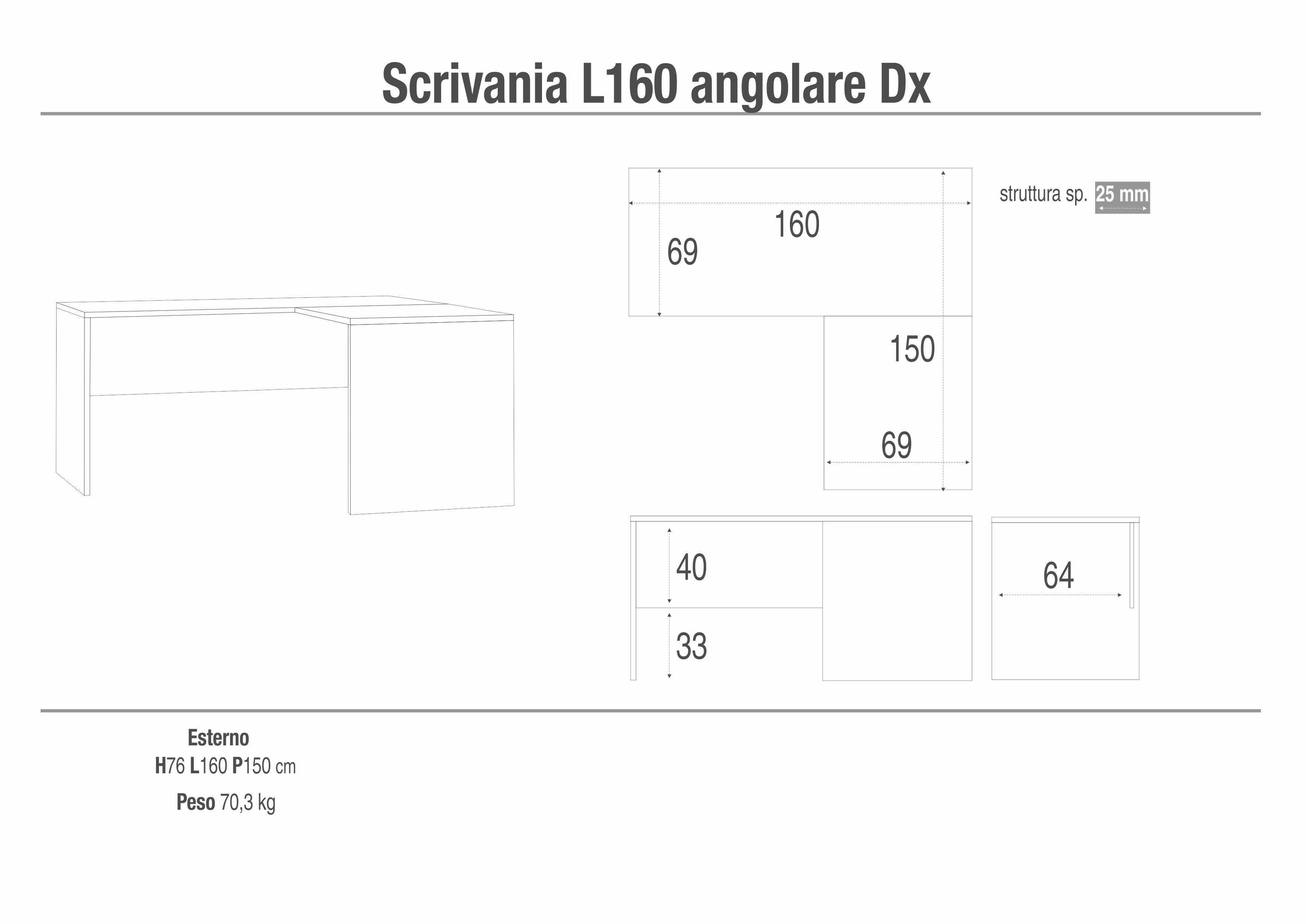 SCRIVANIA L160 ANG DX KIT DB6292K