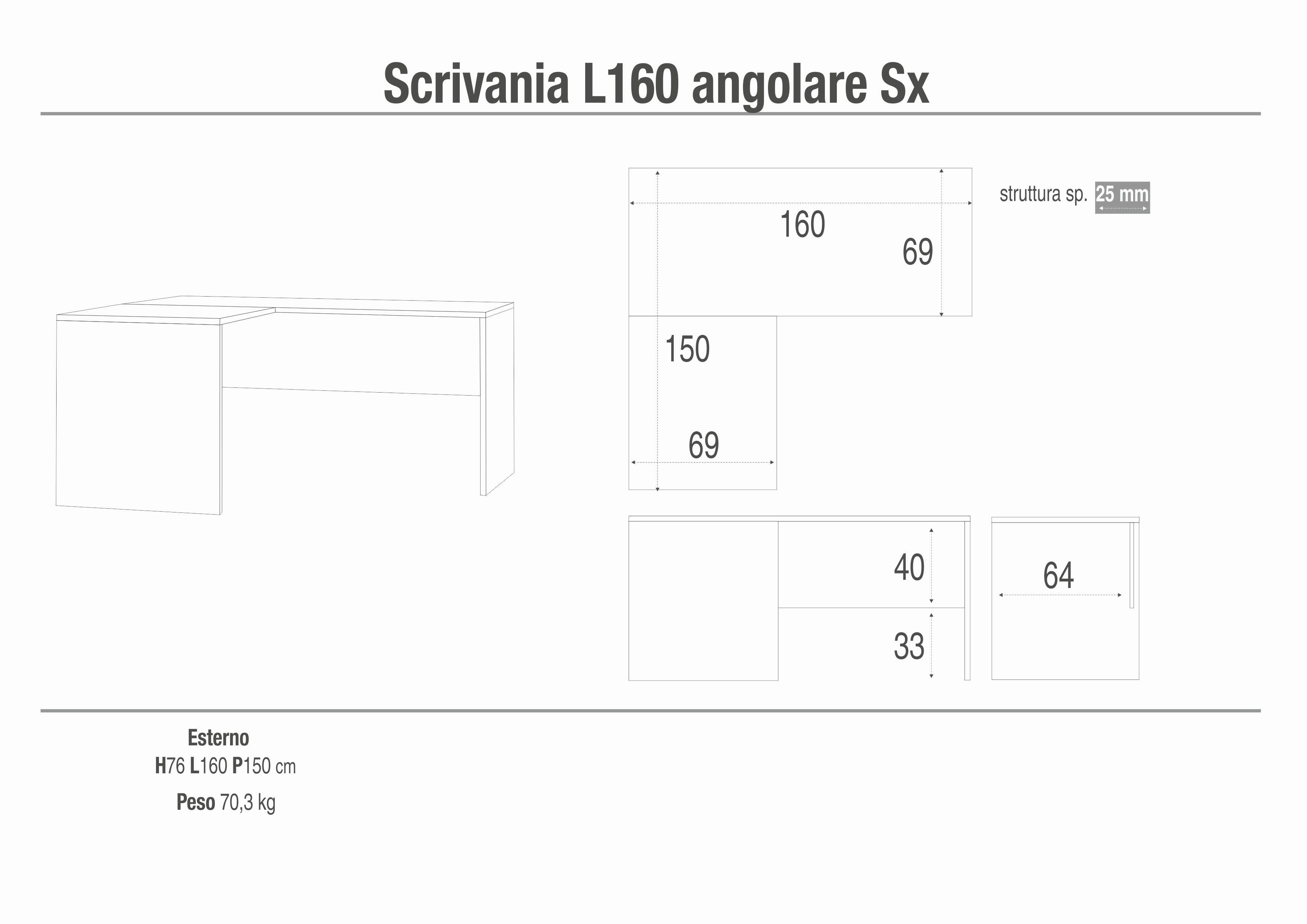SCRIVANIA L160 ANG SX KIT DB6292K