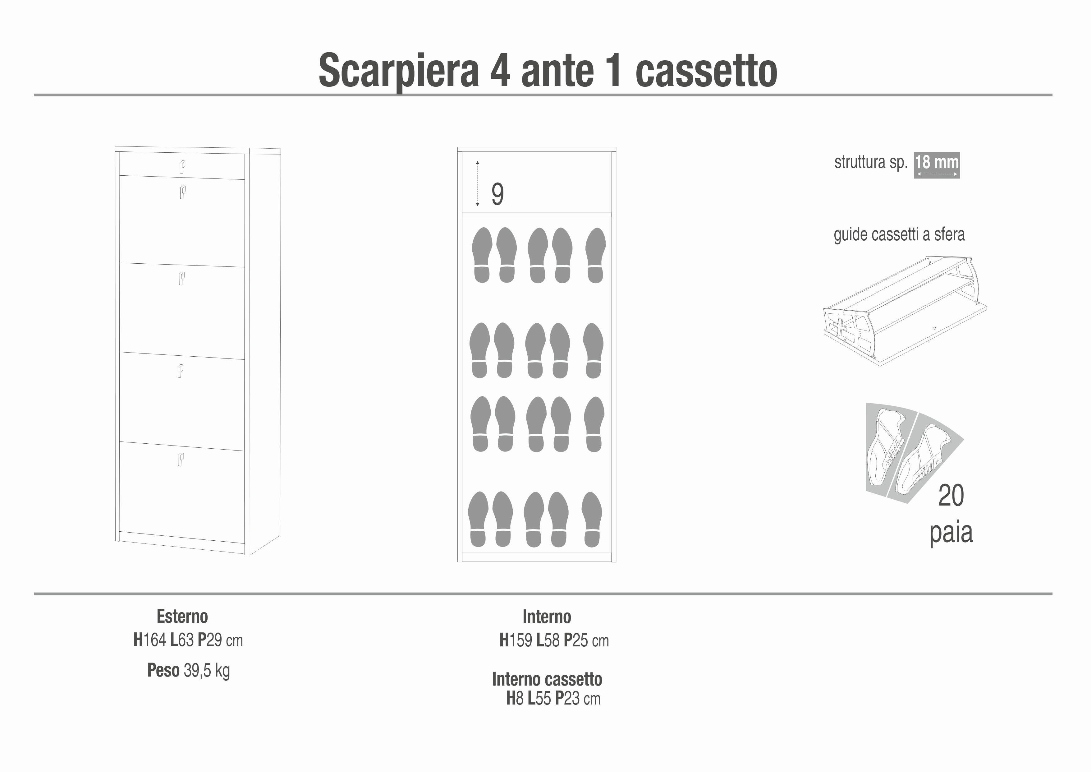 SHOE CABINET 4 DOORS 1 DRAWER. - KIT SK568K