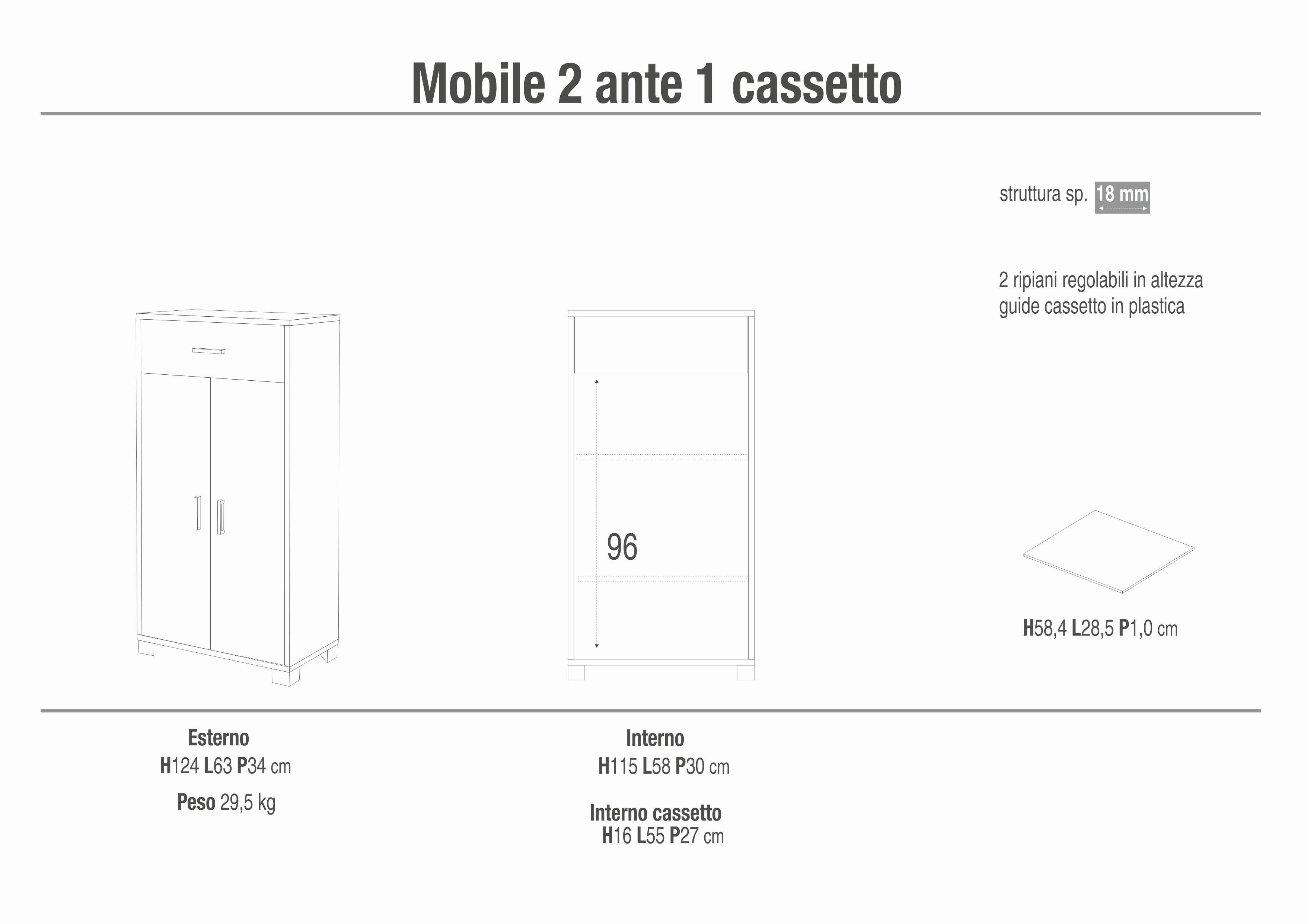 CABINET 2 DOORS 1 DRAWER 741-C