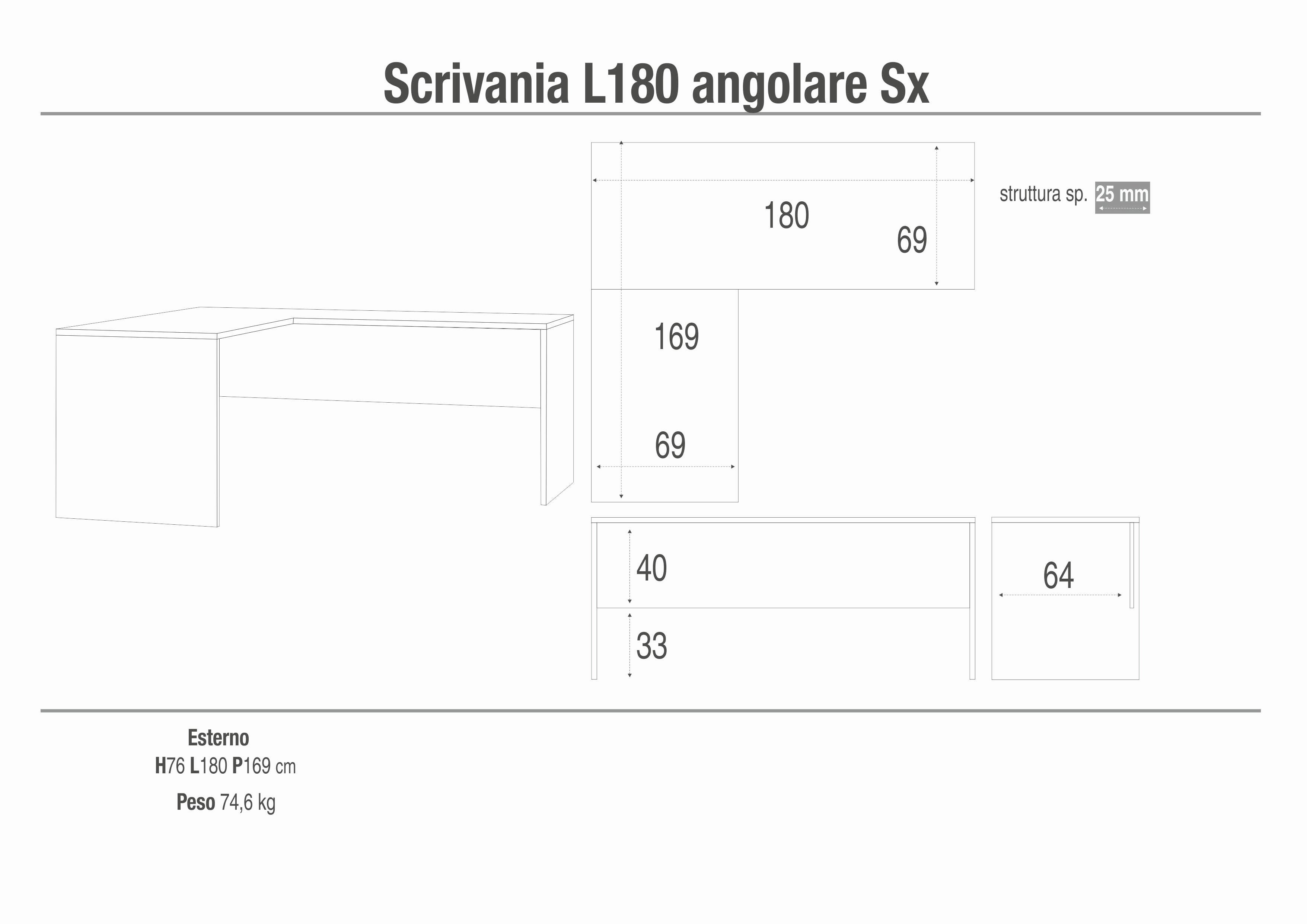 SCRIVANIA L180 ANG SX KIT DB6301K-C
