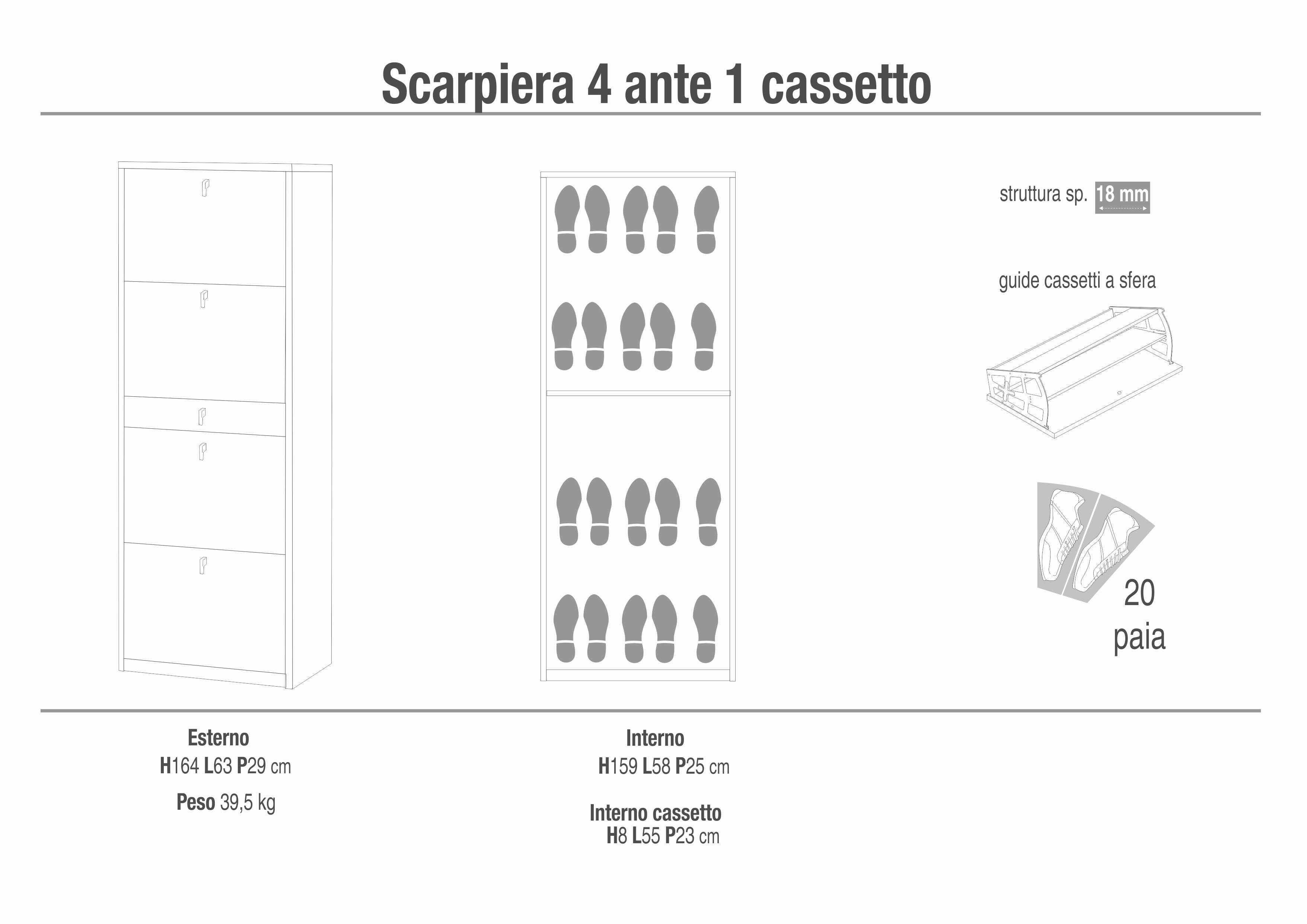 SHOE CABINET 4 DOORS 1 DRAWER. - KIT SK569K-C