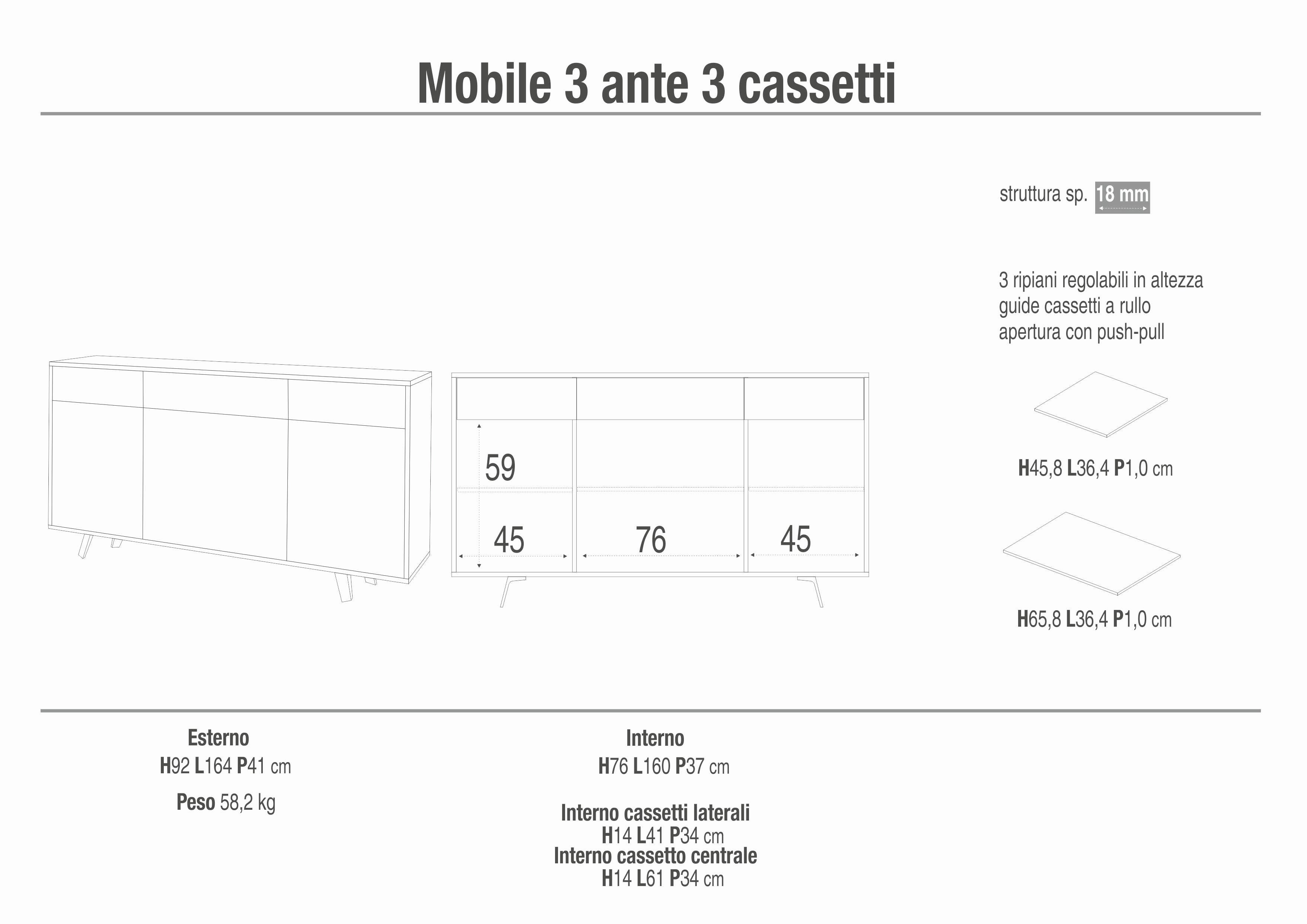 CABINET 3 DOORS 3 DRAWERS PUSH KIT 7076K