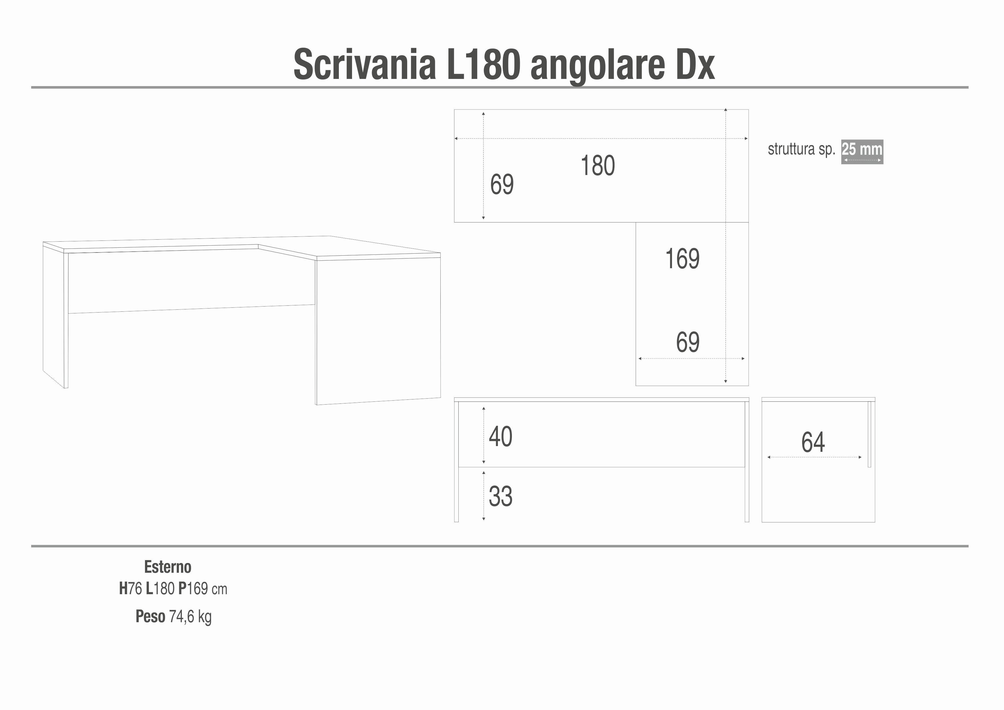 SCRIVANIA L180 ANG DX KIT DB6301K