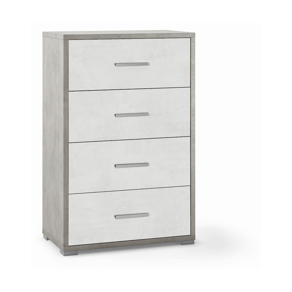 Image of Cassettiera mobile 4 cassetti 71x41x110H cm in kit di montaggio colore Ossido bianco e Grigio cemento